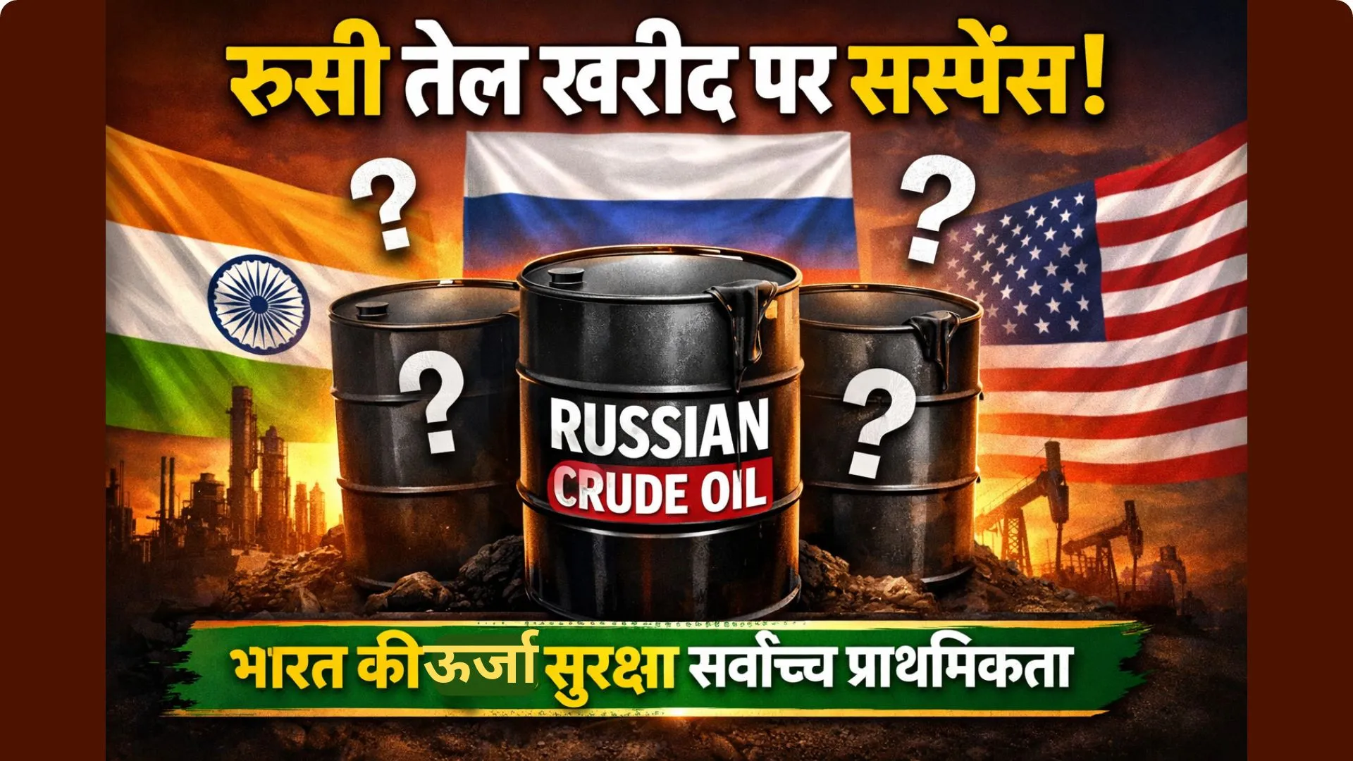 Russian Crude Oil :रूसी तेल खरीद पर सस्पेंस, भारत ने 'ऊर्जा सुरक्षा' को बताया सर्वोच्च प्राथमिकता 
