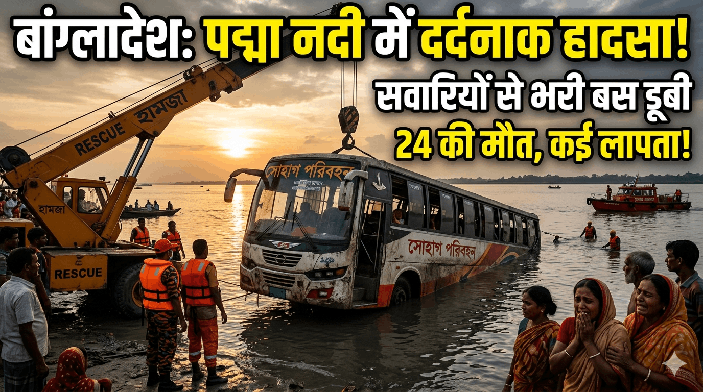 बांग्लादेश में बड़ा हादसा:पद्मा नदी में गिरी यात्रियों से भरी बस, 24 लोगों की दर्दनाक मौत राजबाड़ी में फेरी पर चढ़ते समय हादसा  