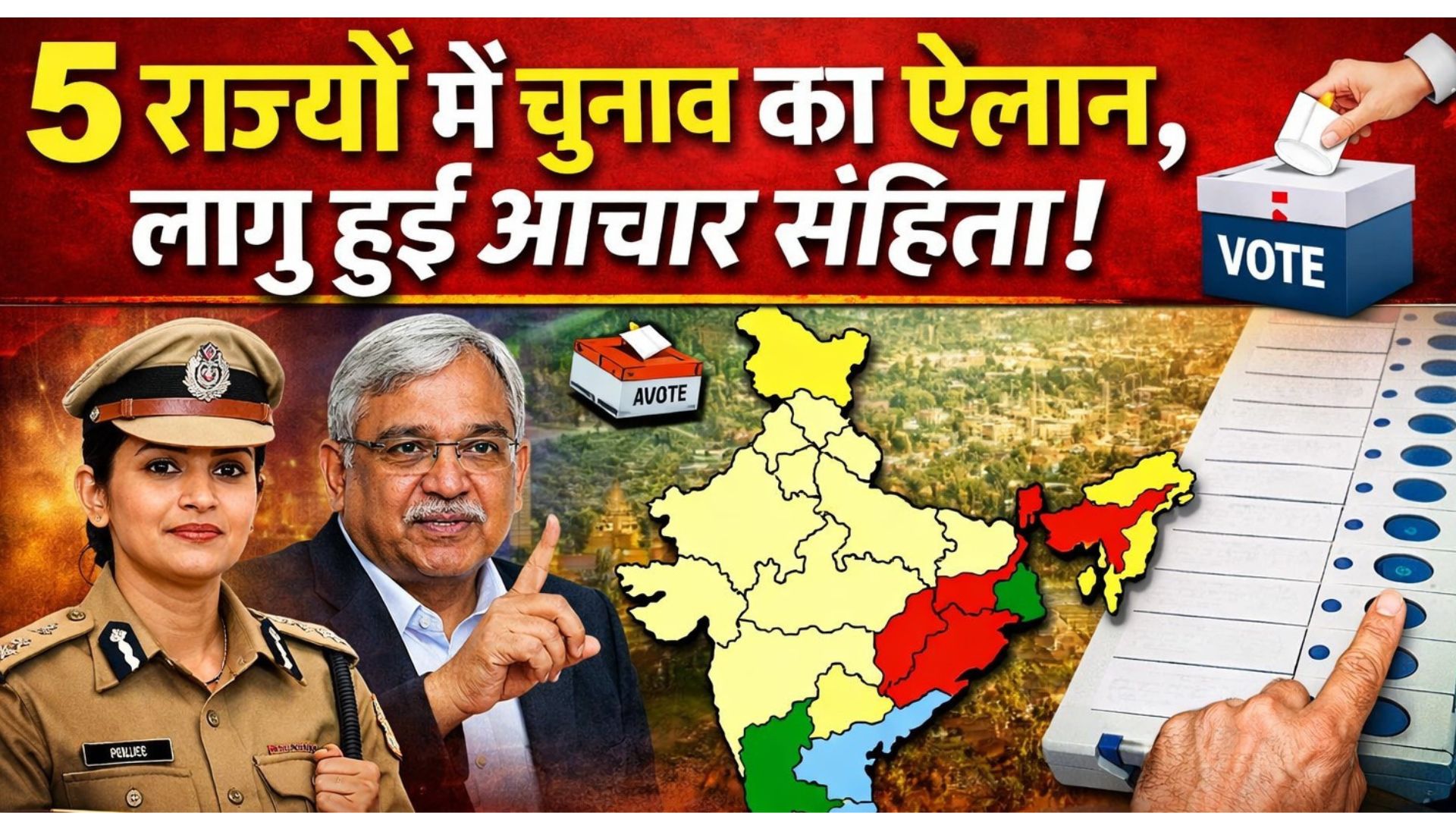 5 राज्यों में चुनाव का बिगुल -तारीखों के साथ ही लागू हुई आचार संहिता,  9 से 29 अप्रैल तक होगी वोटिंग, 4 मई को नतीजे आएंगे