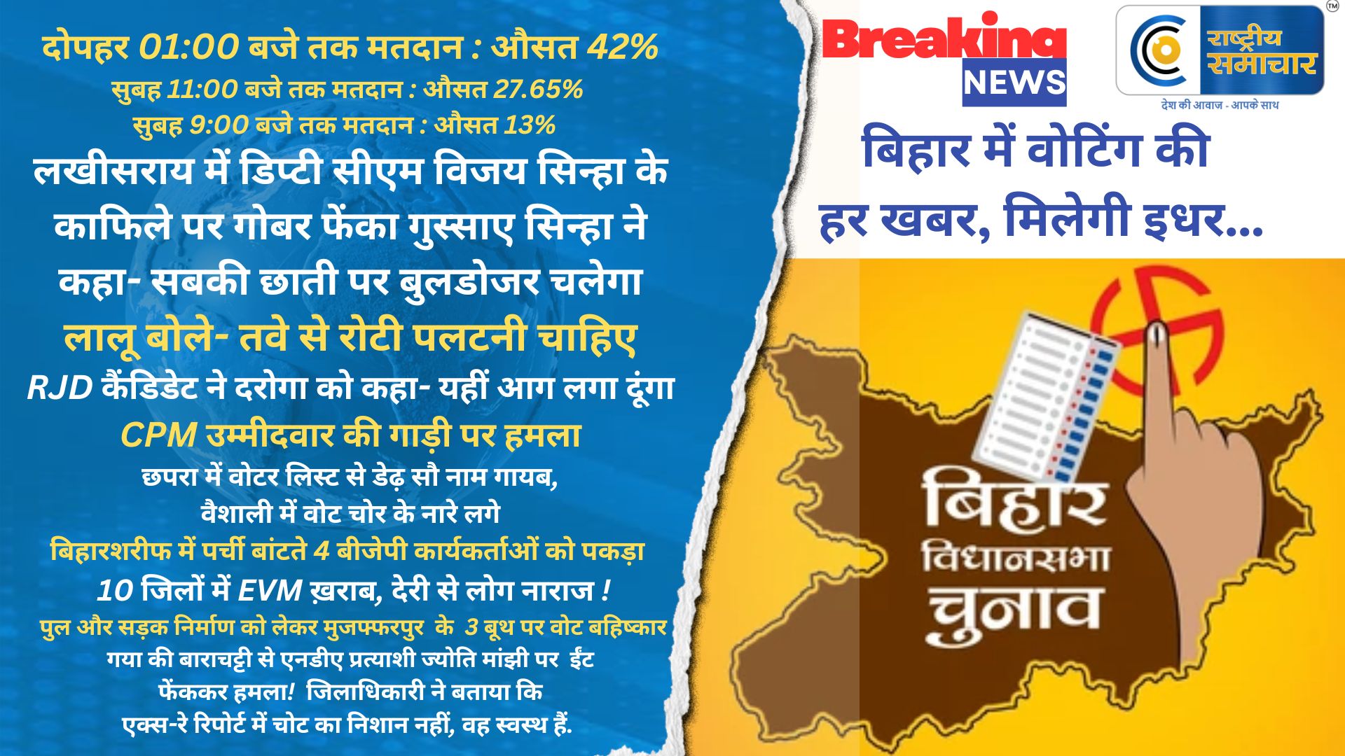 बिहार में वोटिंग अपडेट   :एनडीए प्रत्याशी पर हमला ! वैशाली में RJD समर्थकों ने CAPF पर फेंके पत्थर, BJP कैंडिडेट ने बुर्का हटाने को कहा 