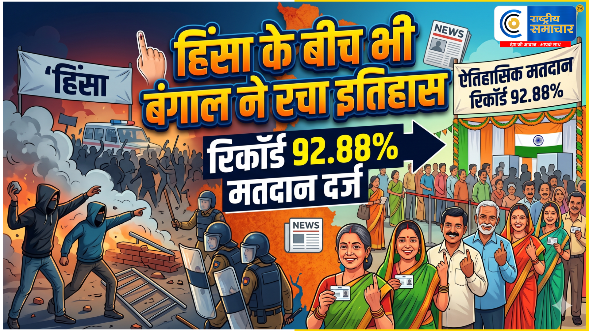 पश्चिम बंगाल चुनाव: पहले चरण में रिकॉर्ड 92.88% मतदान, छिटपुट हिंसा के बीच लोकतंत्र का बड़ा उत्सव 