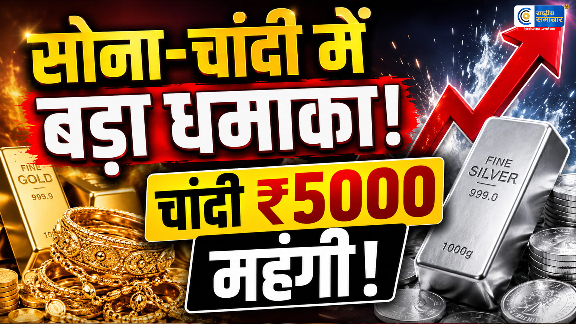 अचानक 5000 रुपये महंगी हुई चांदी…सोना भी उछला; 10 ग्राम गोल्ड पहुंचा 1.60 लाख के करीब