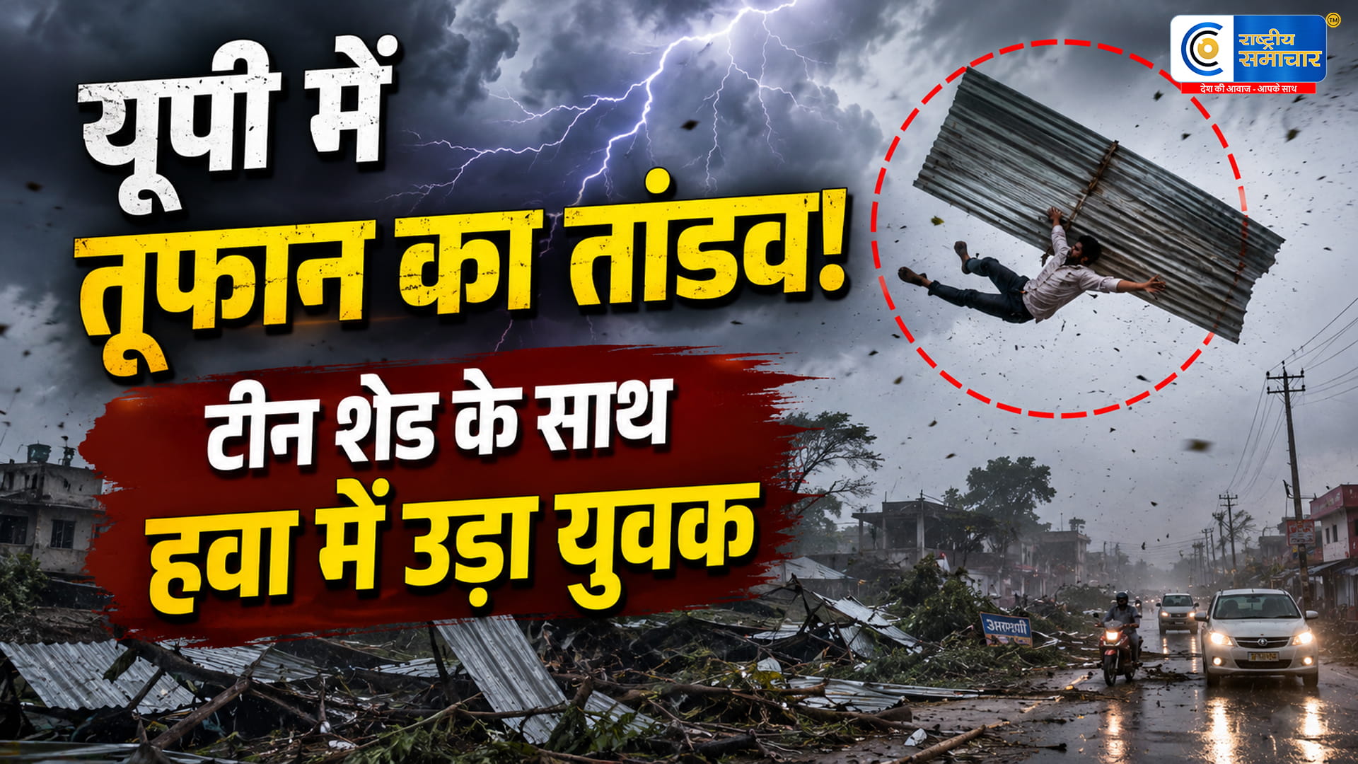 यूपी में आंधी का कहर:टीन शेड के साथ हवा में उड़ा युवक, कई जिलों में तबाही और मौतों का सिलसिला