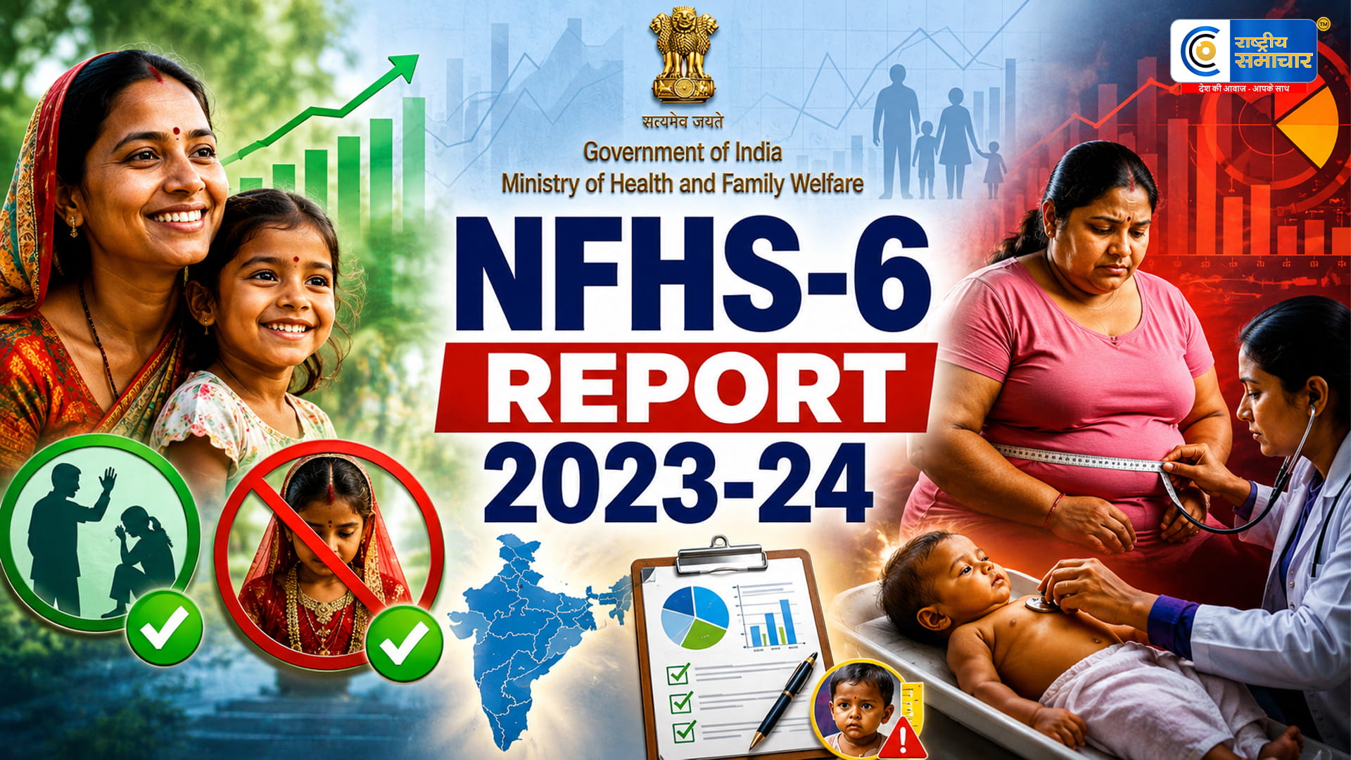 NFHS-6 Report:घरेलू हिंसा और बाल विवाह में कमी, लेकिन महिलाओं में मोटापा और शिशु पोषण चिंता का विषय