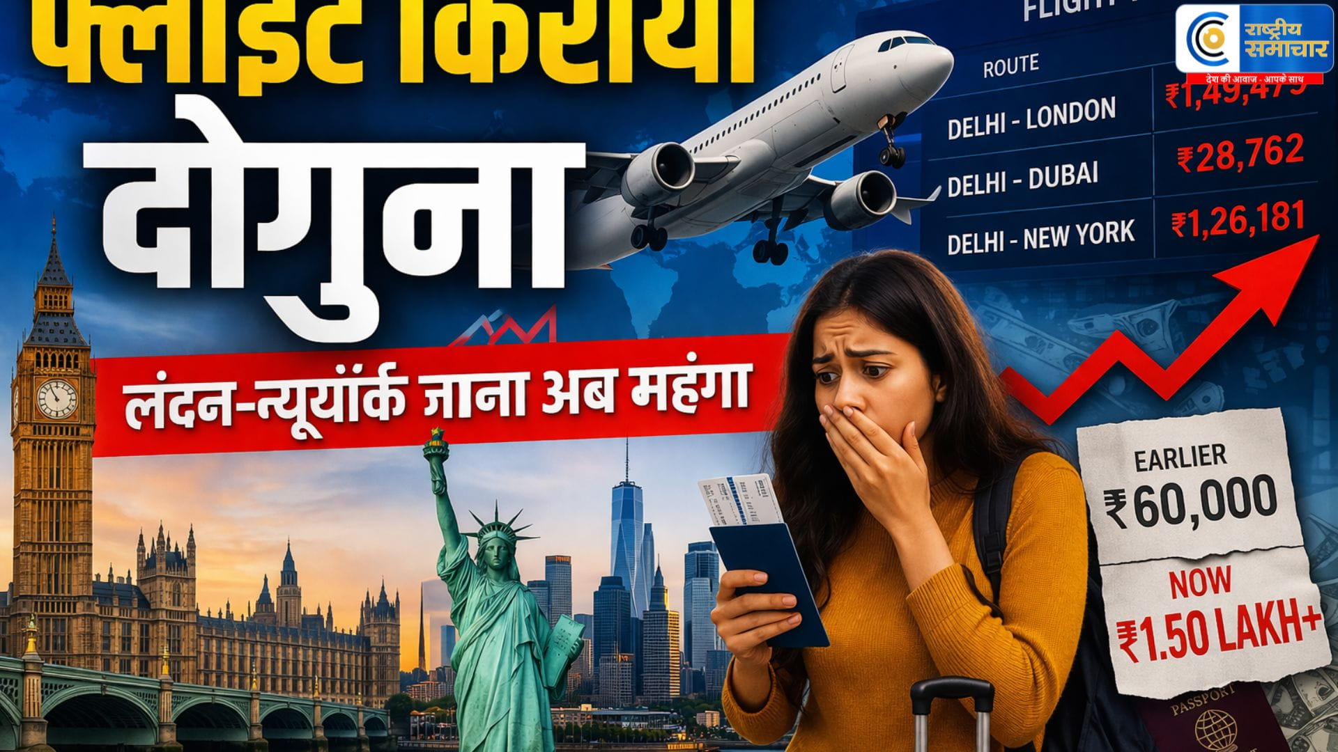 Flight Fares Surge:दिल्ली से लंदन-न्यूयॉर्क की फ्लाइट हुई दोगुनी महंगी, ₹60 हजार वाला टिकट पहुंचा ₹1.5 लाख पार  