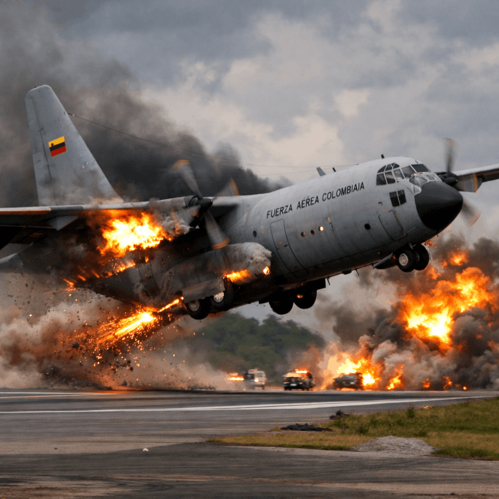 कोलंबिया में विमान टेकऑफ़ के दौरान क्रैश हर्क्यूलिस विमान टेकऑफ़ के दौरान क्षतिग्रस्त, राष्ट्र में शोक की लहर बचाव अभियान जारी