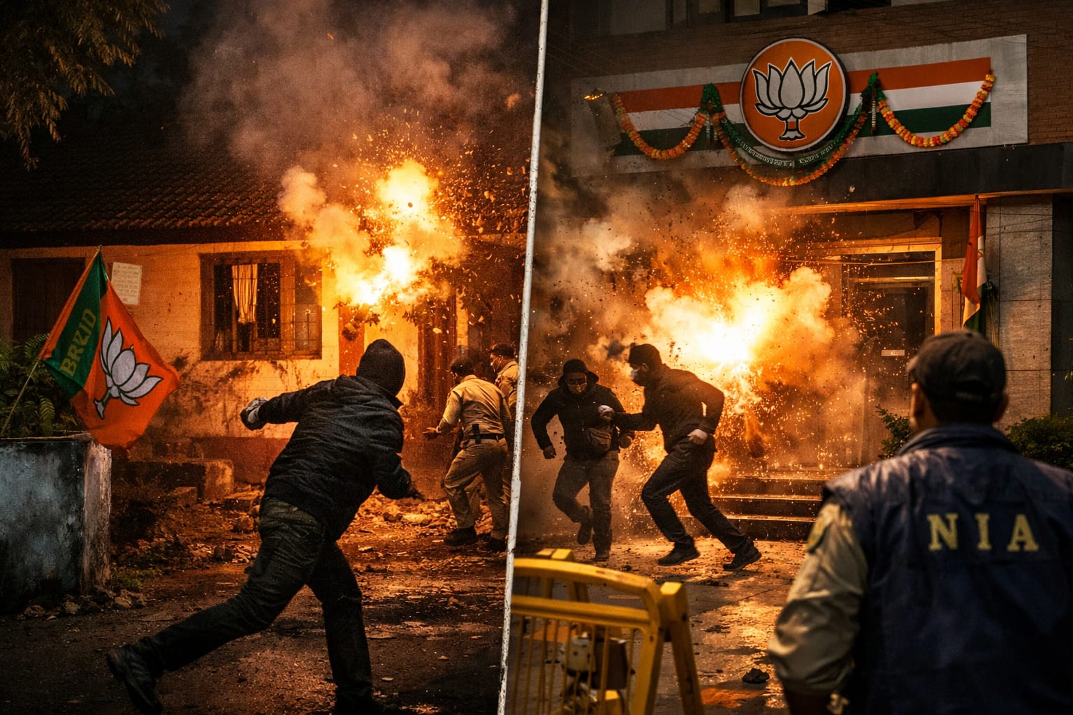 चुनावी माहौल में बढ़ती हिंसा:केरल और चंडीगढ़ में BJP से जुड़े ठिकानों पर हमले,कन्नूर में कार्यकर्ता के घर पर विस्फोटक