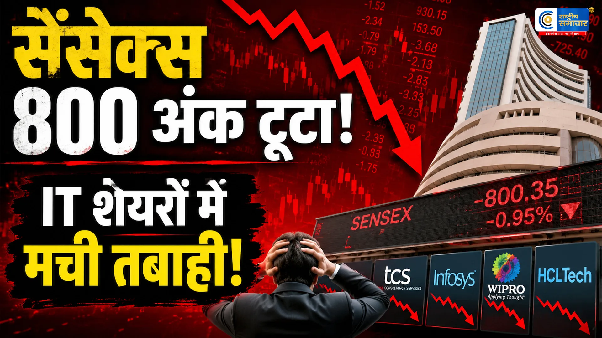 Stock Market Crash: IT शेयरों में भारी बिकवाली, सेंसेक्स 800 अंक टूटा, निफ्टी 24,000 के नीचे फिसला 