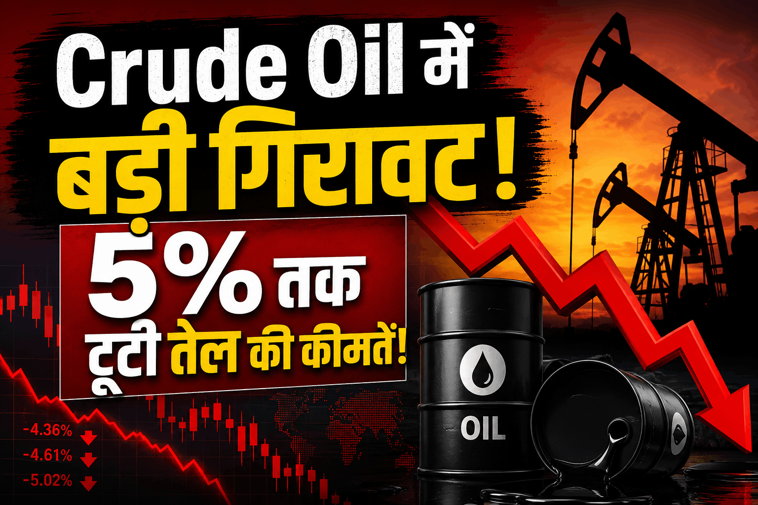 कच्चे तेल की कीमतों में 5% तक बड़ी गिरावटदो हफ्तों के निचले स्तर पर पहुंचा क्रूड ऑयल अमेरिका-ईरान समझौते की बढ़ती उम्मीदों 