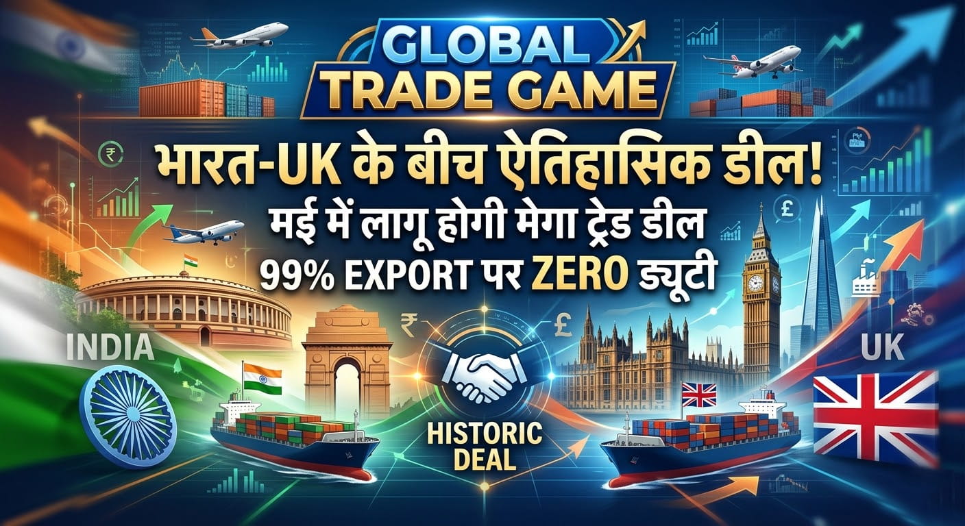 भारत-UK FTA का काउंटडाउन शुरू! May 2026 में लागू हो सकती है भारत-यूके की बड़ी ट्रेड डील भारतीय निर्यात को मिलेगा जीरो ड्यूटी फायदा