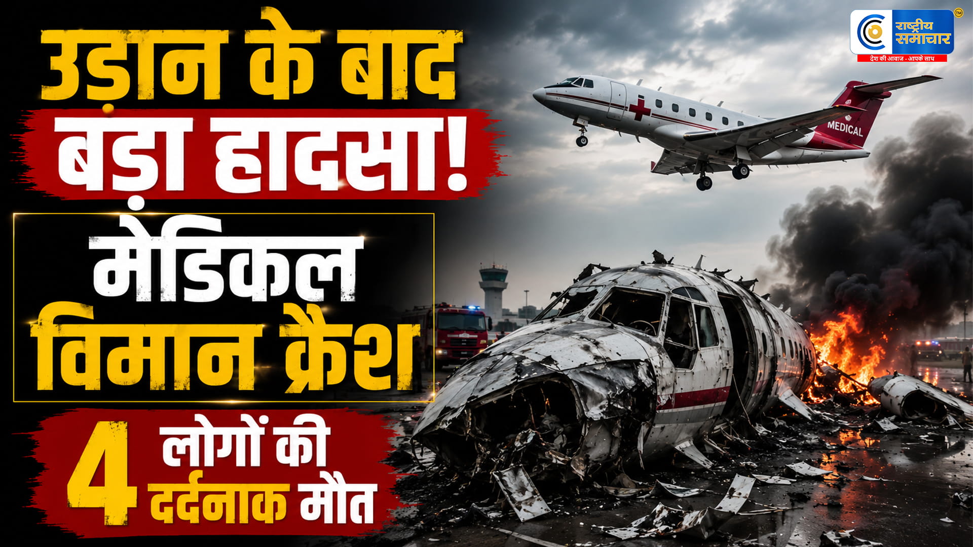 उड़ान भरते ही क्रैश हुआ मेडिकल विमानभयानक हादसे में 4 लोगों की मौत; इलाके में लगी भीषण आग