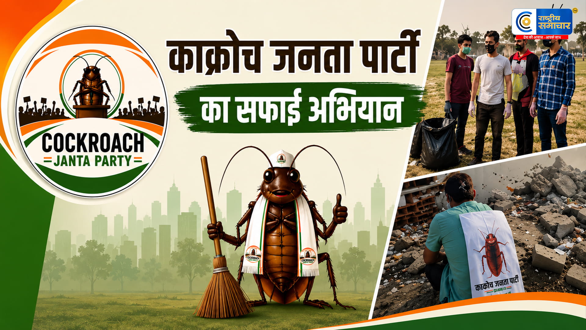 यमुना किनारे ‘काक्रोच जनता पार्टी’का अनोखा स्वछता अभियान वायरल,कॉकरोच कॉस्ट्यूम में दिखे युवा