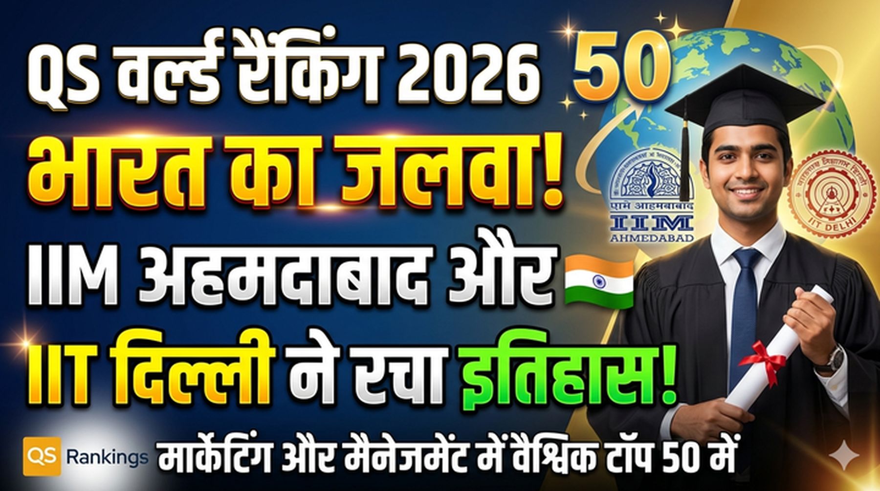 IIM अहमदाबाद और IIT दिल्ली का दुनिया के टॉप 50 में दबदबा :दुनिया में बजा भारतीय संस्थानों का डंका, IIM अहमदाबाद और IIT दिल्ली ने रचा इतिहास