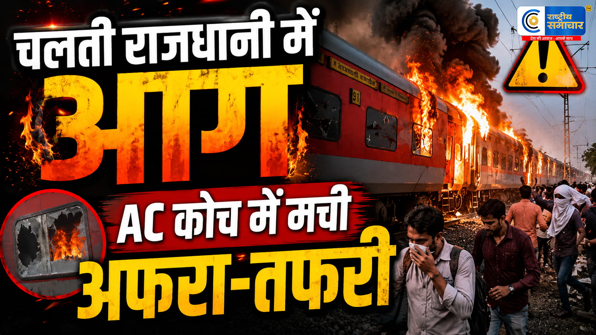 राजधानी एक्सप्रेस में लगी भीषण आग68 यात्रियों को सुरक्षित निकाला गया, दिल्ली-मुंबई रेल रूट ठप