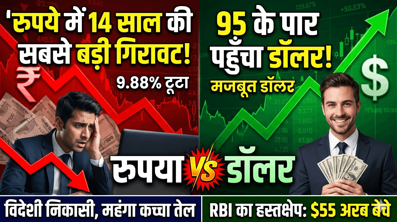 रुपया हुआ धराशायी! 14 साल की सबसे बड़ी गिरावट, डॉलर के मुकाबले 9.88% कमजोर,विदेशी निवेश की निकासी