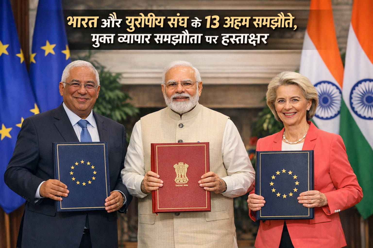 अमेरिका को झटका- भारत और यूरोपीय संघ ने व्यापक रणनीतिक एजेंडा बनाया, मुक्त व्यापार समझौता, सुरक्षा,रक्षा साझेदारी सहित 13 समझौते किए