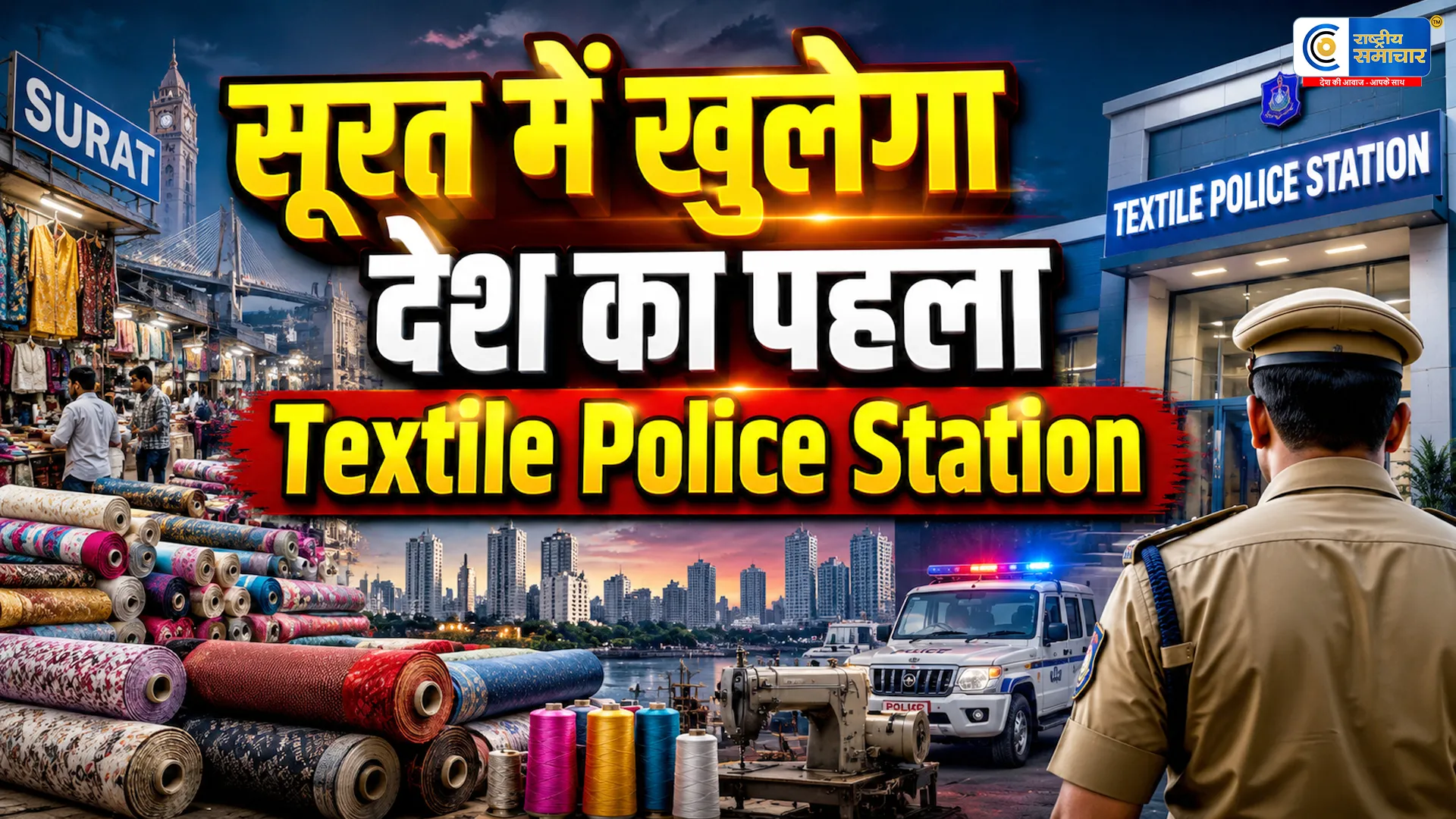 सूरत में खुलेगा देश का पहला टेक्सटाइल पुलिस स्टेशनकपड़ा कारोबारियों को मिलेगी बड़ी राहत,राज्य सरकार ने दी मंजूरी।