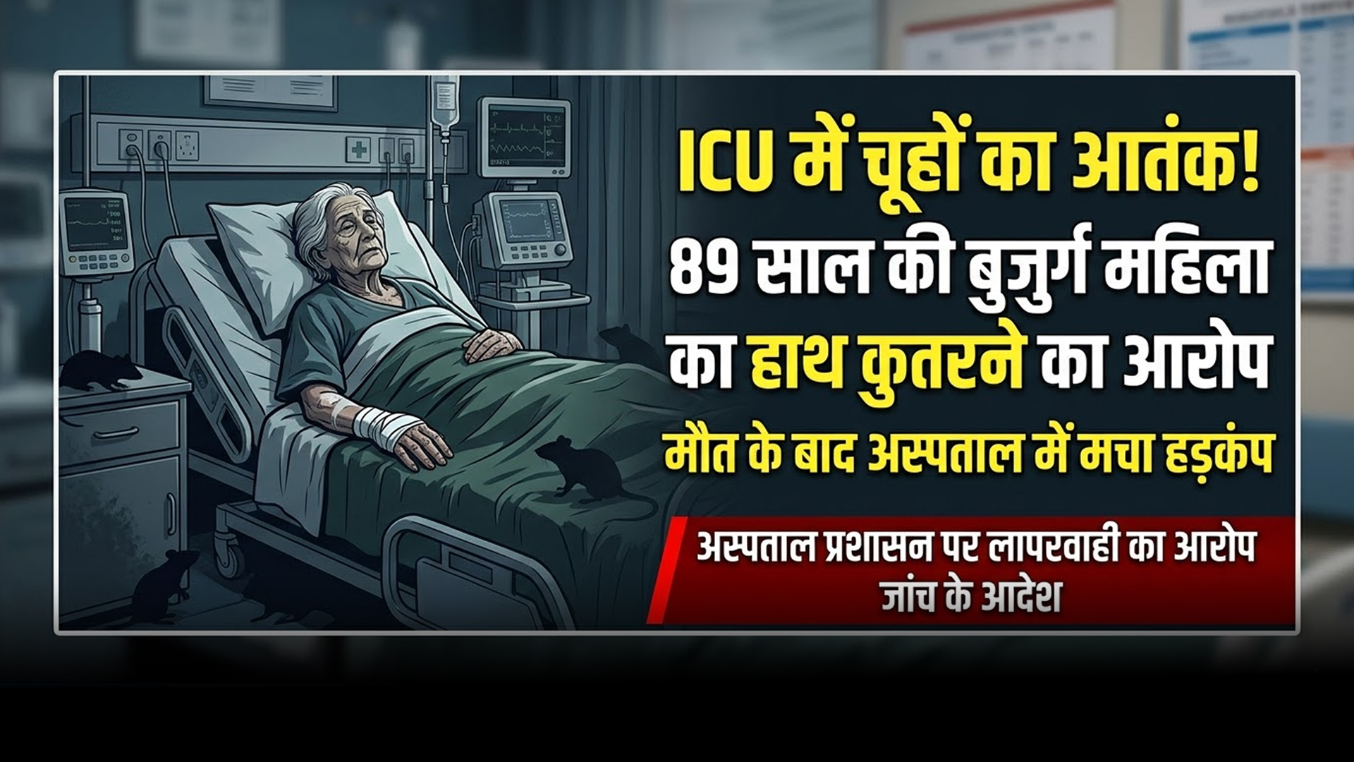 ICU में चूहों का आतंक ! 89 साल की बुजुर्ग महिला का हाथ कुतरने का आरोप, मौत के बाद अस्पताल में हड़कंप