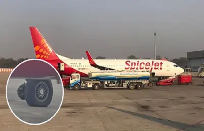 एक पहिया उड़ान भरने के दौरान रनवे पर ही छूट गयाहादसा टला : 