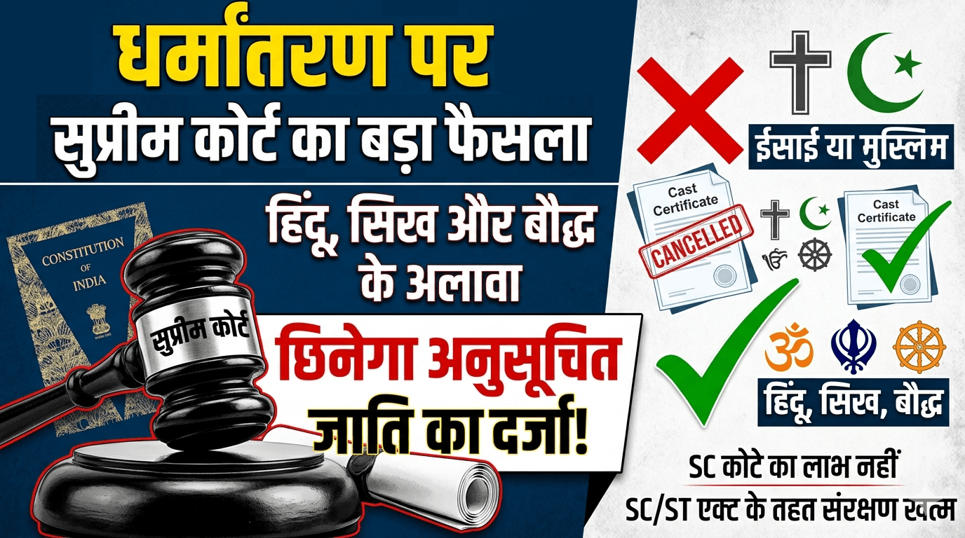 क्या धर्म बदलते ही खत्म हो जायेगा है जाति का दर्जा?सुप्रीम कोर्ट का कड़ा रुख: 1950 के कानून पर लगाई मुहर संवैधानिक आदेश का दिया हवाला।