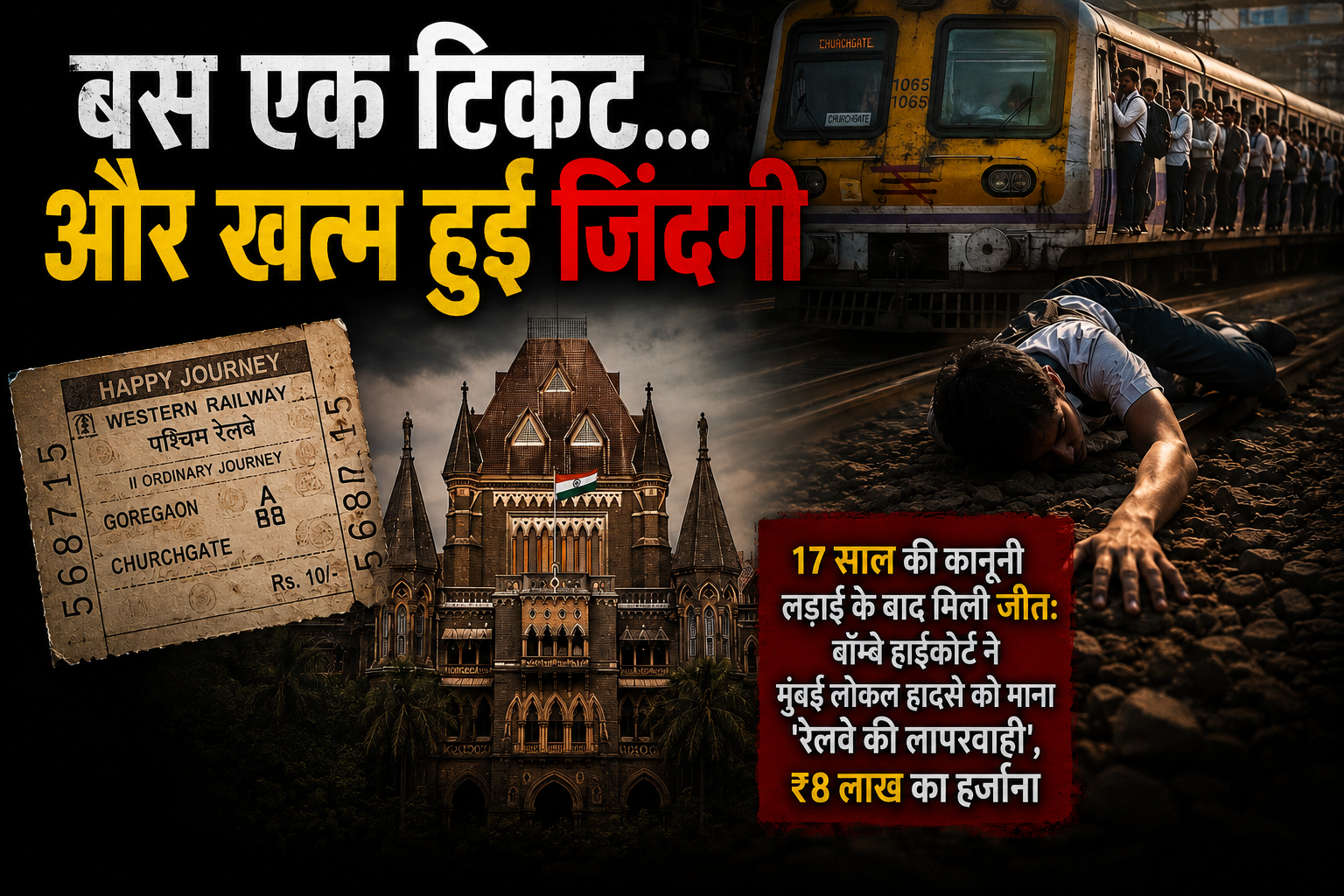 17 साल की कानूनी लड़ाई के बाद मिली जीत: बॉम्बे हाईकोर्ट ने मुंबई लोकल हादसे को माना 'रेलवे की लापरवाही',₹8 लाख का हर्जाना 