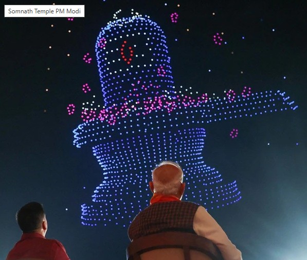 सोमनाथ का आकाश भी शिवमय, प्रधानमंत्री Modi ने शेयर की Dron Show की तस्वीरें