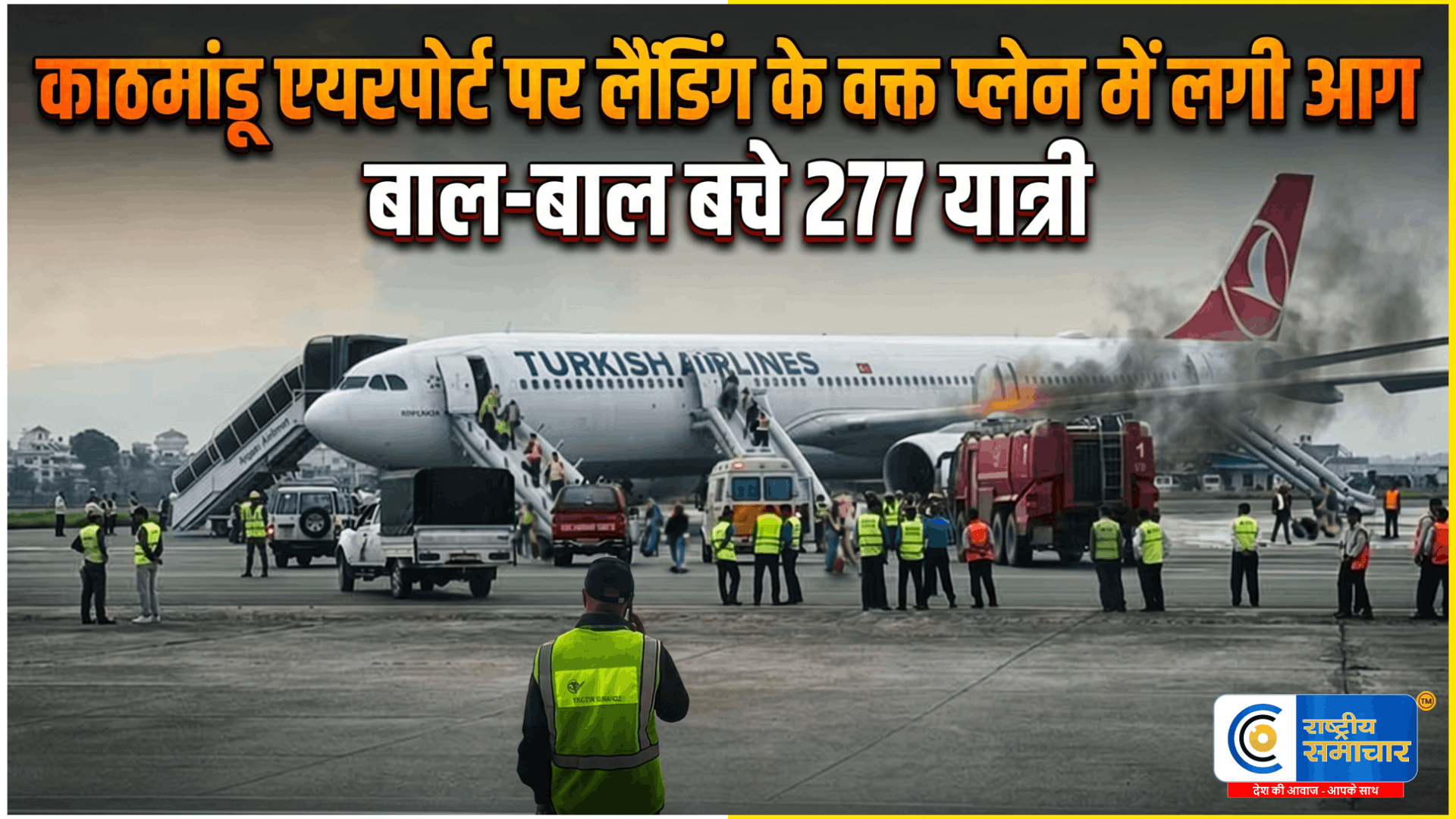 काठमांडू एयरपोर्ट पर टला बड़ा विमान हादसा:लैंडिंग के वक्त टर्किश एयरलाइंस के विमान में लगी आग,बाल-बाल बचे 277 यात्री