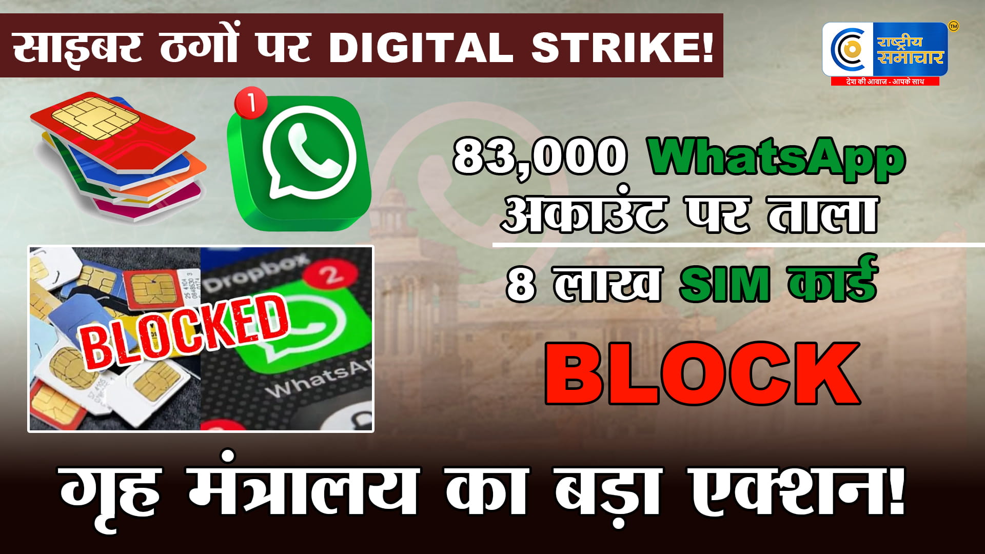 साइबर ठगों पर डिजिटल स्ट्राइक! गृह मंत्रालय की बड़ी कार्रवाई 8 लाख SIM और 83 हजार WhatsApp अकाउंट ब्लॉक