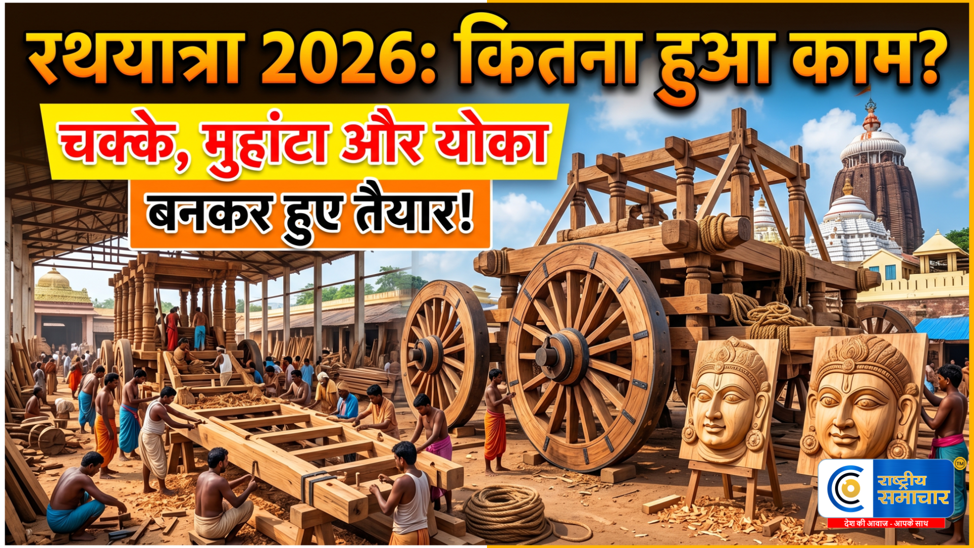 पुरी रथयात्रा 2026:  भगवान बलभद्र के रथ 'तालध्वज' के 5 चक्के तैयार, रथखला में जोर-शोर से जारी है निर्माण कार्य 